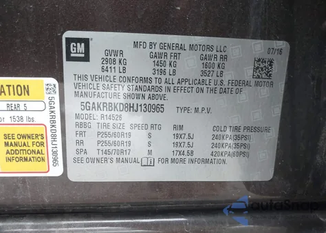 2017 Buick Enclave Leather from USA, damaged, VIN 5GAKRBKD8HJ130965